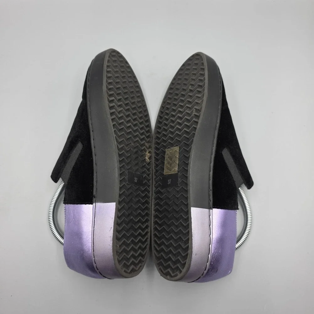 Free People Varsity Sneakers Womens 37 Black Velvet Purple Leather Metallic Shoe